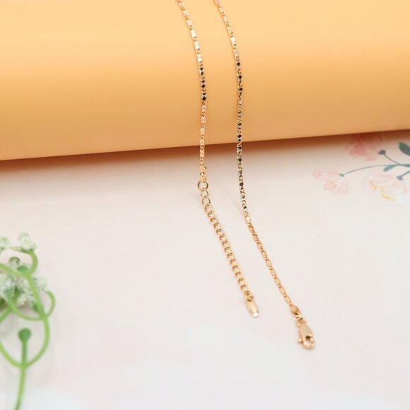 Dainty Diamond-Cut Rose Gold Necklace, Adjustable Chain, XPNL0191 - Picture 12 of 12